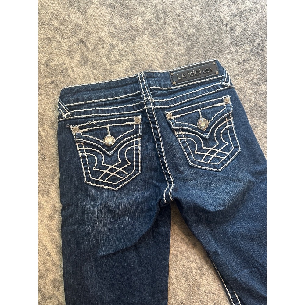 LA Idol USA Cropped Jeans Womens Low Rise Zip Fly Contrast Stitch- Size 3 - Picture 6 of 12